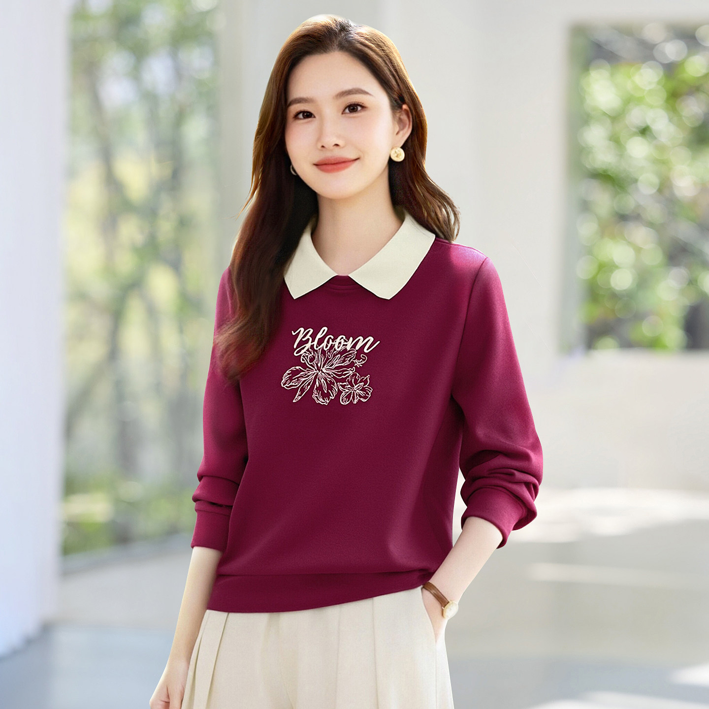 春秋爆款翻领卫衣女2026年新款时尚洋气女装正肩显瘦无帽套头上衣