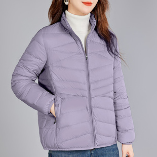 立领内胆羽绒服女轻薄2025年新款冬季小个子妈妈紫色鸭绒短款外套