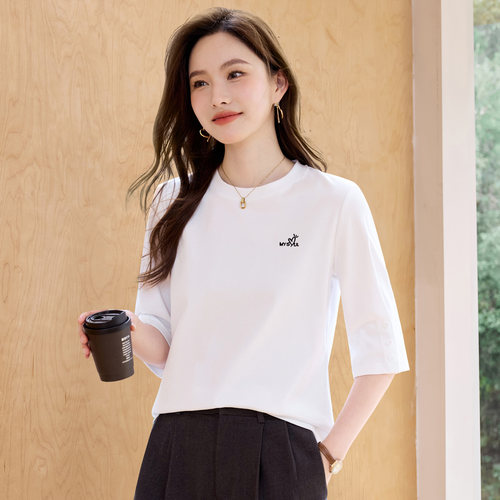 七分袖t恤女中袖上衣宽松显瘦