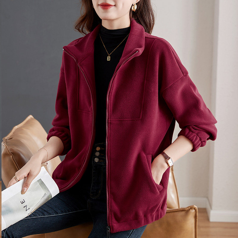 立领开衫卫衣外套女秋冬2025年新款冬季爆款女装加绒加厚红色上衣