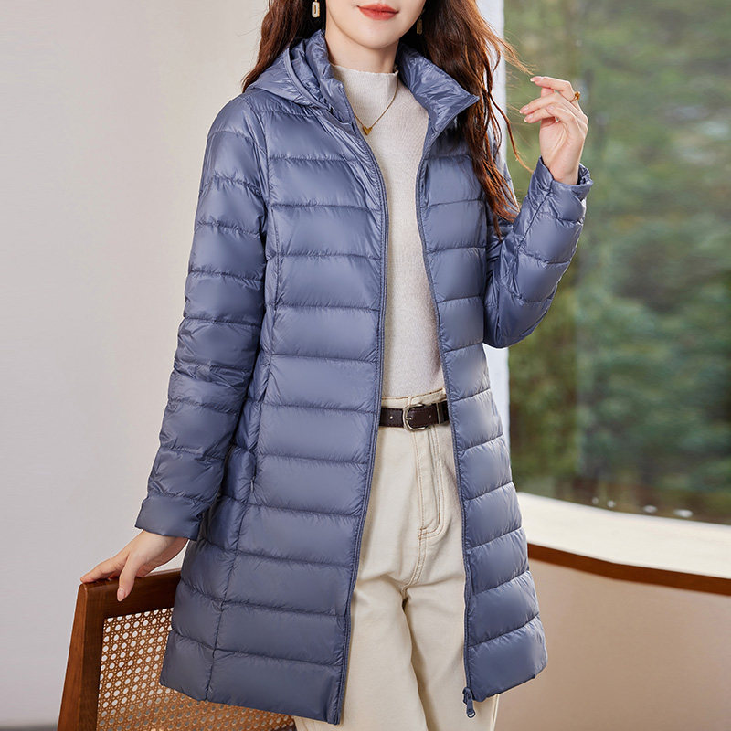中长款轻薄羽绒服女冬季2025年新款时尚洋气女装鸭绒内胆连帽外套