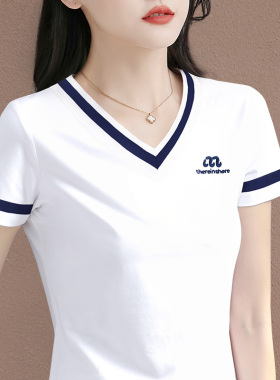 v领白色短袖t恤女2026新款夏季爆款女装修身显瘦上衣洋气半袖体恤