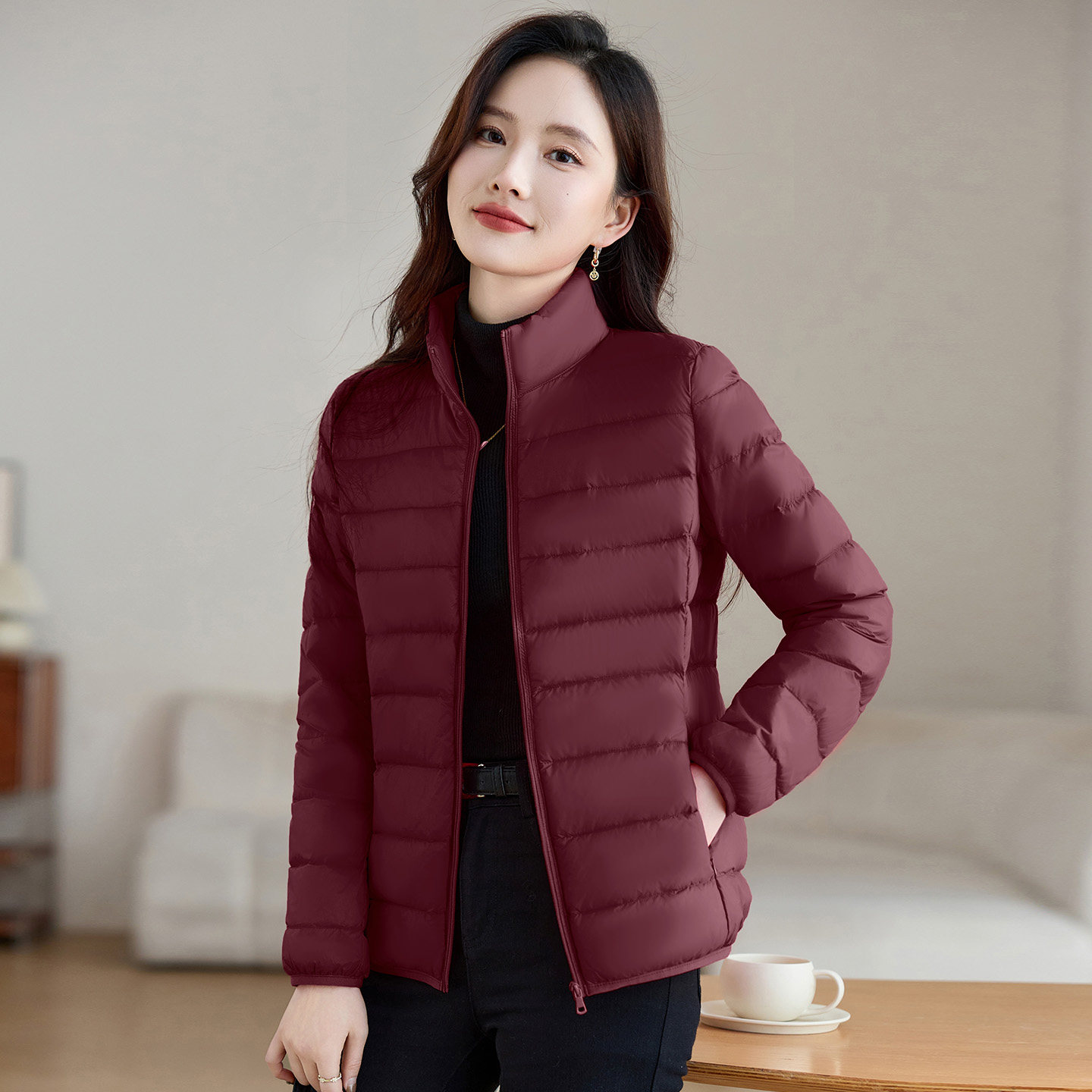 立领轻薄内胆排骨羽绒服女2025新款冬季洋气保暖鸭绒修身妈妈外套