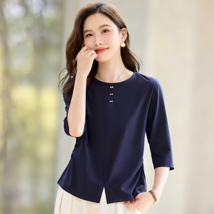 正肩七分袖t恤女2026新款夏季爆款宽松显瘦中袖洋气高端体恤上衣