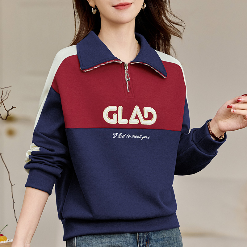 翻领半拉链卫衣女春秋薄款