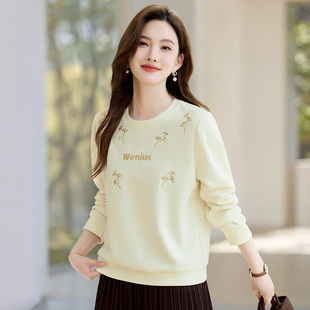 圆领正肩女士卫衣2026新款春秋爆款高端洋气宽松显瘦无帽上衣薄款