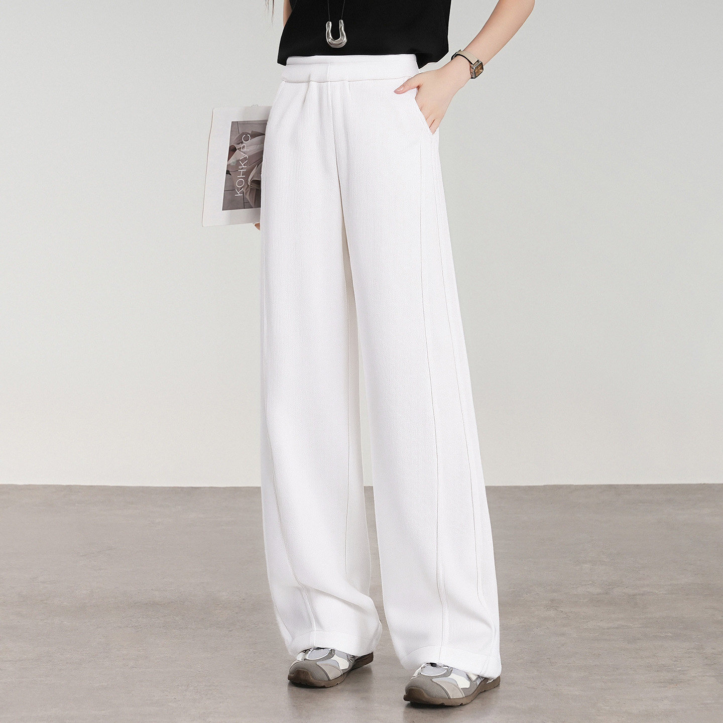 休闲直筒阔腿裤女2026新款春夏季流行爆款白色长裤子宽松运动卫裤