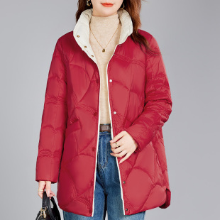 轻薄内胆羽绒棉衣棉服女中长款2025新款冬季爆款红色妈妈棉袄外套