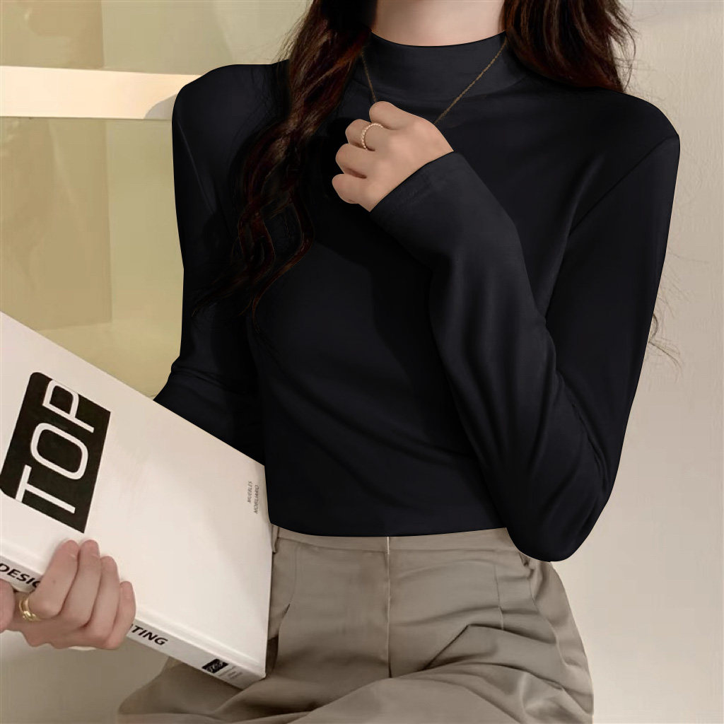 黑色长袖t恤女2025新款冬季加厚爆款女装时尚洋气上衣保暖打底衫
