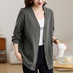 中长款v领卫衣女春秋款2025新款春季宽松大码胖mm遮屁股上衣外套