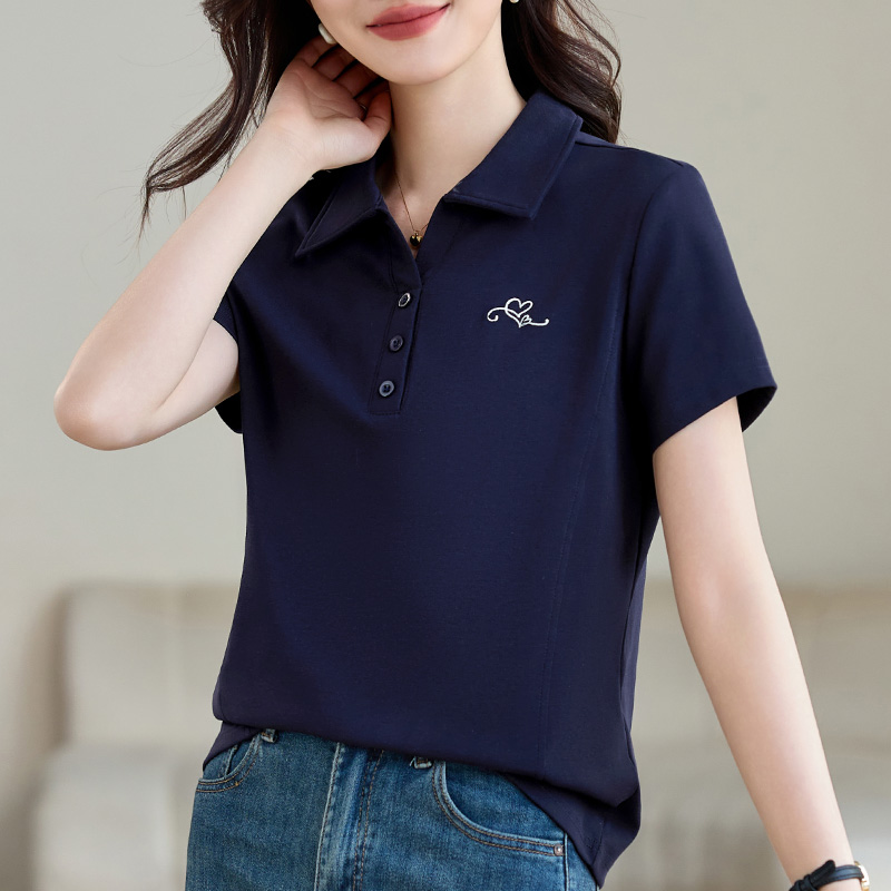 翻领短袖t恤女2025新款夏季高端女装洋气妈妈显瘦上衣半袖体恤衫