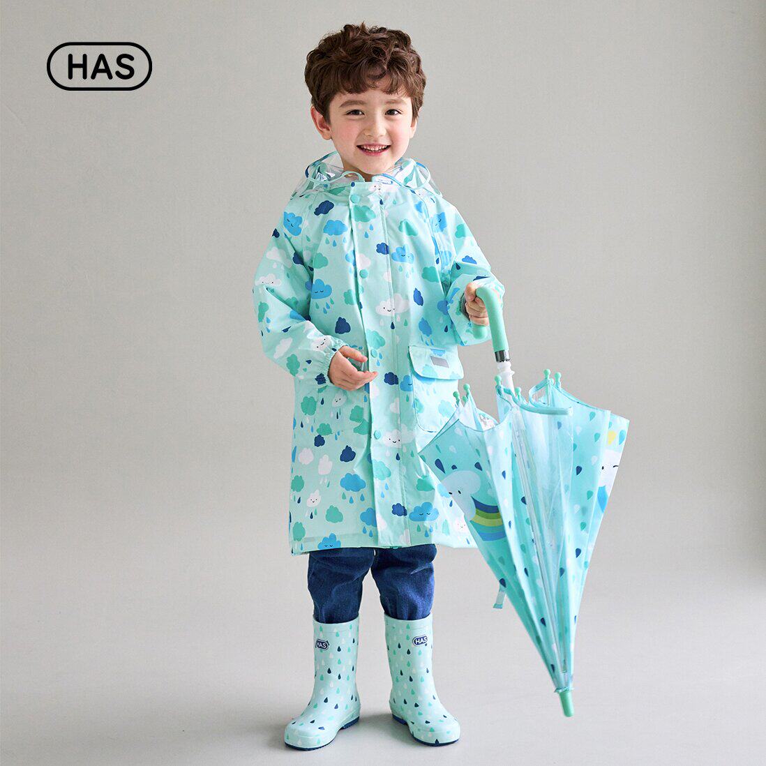 韩国HAS婴幼童绿色云朵幼儿园小学女童长薄款带书包位保暖晒雨衣