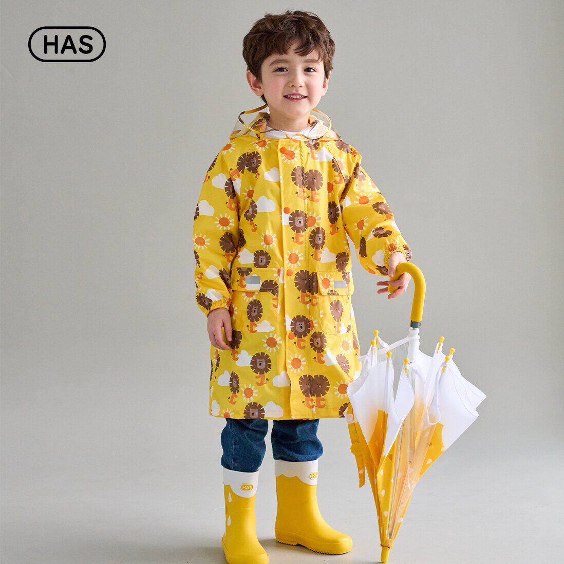 韩国HAS婴幼童黄色狮子幼儿园小学女童长薄款带书包位保暖晒雨衣