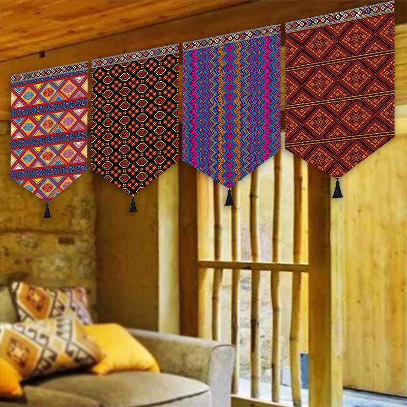 壮族文化壮锦图案纹样民族花花纹三角短帘横梁墙面魔术贴布艺帘