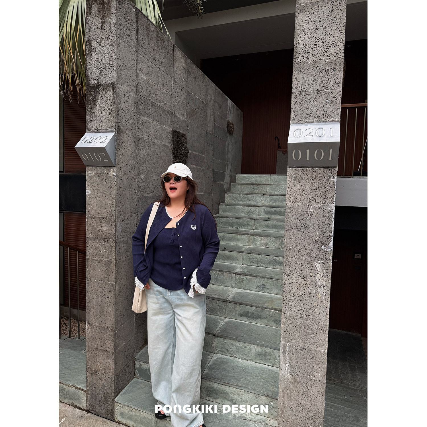 老章和小胖PONGKIKI大码女装毛毛蕾丝花边两件套开衫胖mm显瘦吊带