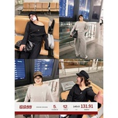 女 套装 老章和小胖PONGKIKI水柔棉斜肩套装 设计感斜肩宽松阔腿裤