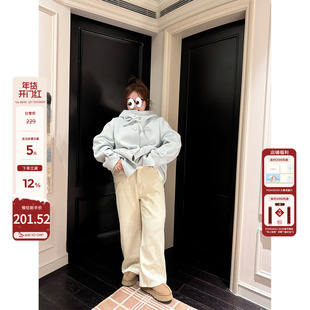 老章和小胖PONGKIKI极简万人迷加绒白牛长裤女大码加绒棉牛仔裤