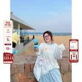 老章和小胖PONGKIKI海岛碎片防晒长袖 T女夏薄款 宽松百搭防晒上衣