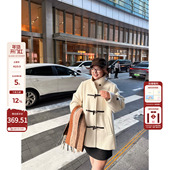 老章和小胖PONGKIKI富家千金牛角扣大衣女大码 韩版 学院风呢大衣冬
