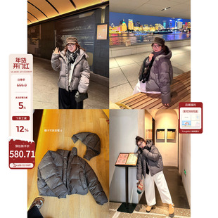 老章和小胖PONGKIKI软fufu可拆卸帽泡芙羽绒服女大码90羽绒短外套