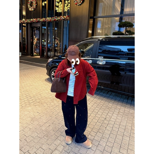 老章和小胖PONGKIKI灯芯条加绒香蕉星星裤女大码冬季保暖直筒裤子