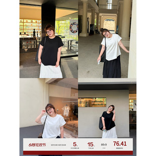 老章和小胖PONGKIKI极简小飞袖T恤休闲短袖大码女胖mm上衣女百搭