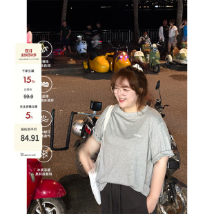 老章和小胖PONGKIKI松弛感大T恤女大码 宽松体恤胖mm显瘦上衣 夏季