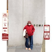 保暖直筒休闲长裤 老章和小胖PONGKIKI韩系复古蓝加绒牛仔裤 女大码