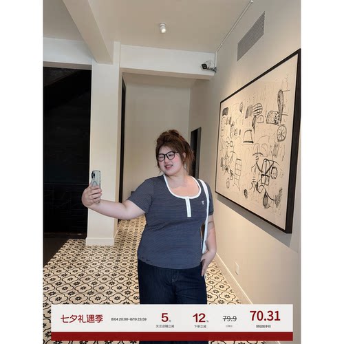 老章和小胖PONGKIKI航海老钱T恤女正肩女大码胖mm短袖巨好看上衣