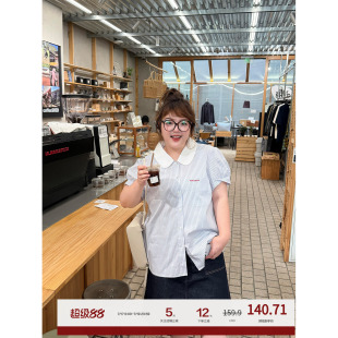 老章和小胖PONGKIKI衬衫女大码学院风百搭显瘦条纹夏季衬衣