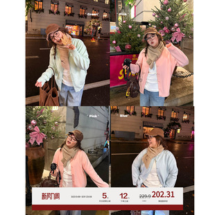 秋冬百搭针织衫 老章和小胖PONGKIKI色彩高材生包扣毛衣开衫 女大码