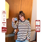 老章和小胖PONGKIKI复古miu长袖 T千金风高知休闲松弛条纹短袖 女