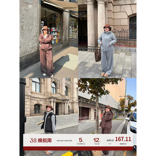 老章和小胖PONGKIKI空气层懒人卫衣套装女大码秋季连帽外套两件套