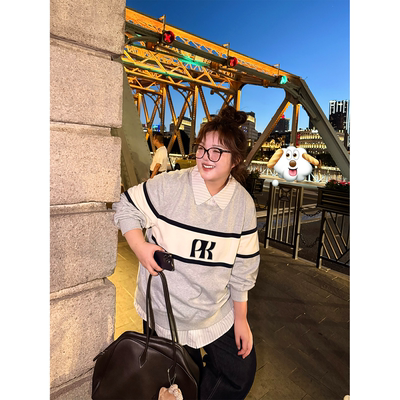 老章和小胖PONGKIKI韩系妮妮套头卫衣学院风慵懒假两件长袖上衣女