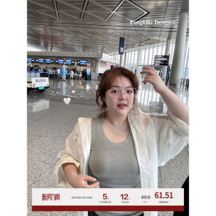 老章和小胖PONGKIKI时髦宽边小背心女大码 上衣 纯色夏内搭外穿工装
