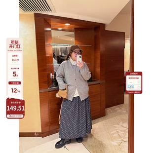 老章和小胖PONGKIKI韩系藏青碎花半裙大码纯棉宽松显瘦半身裙子秋