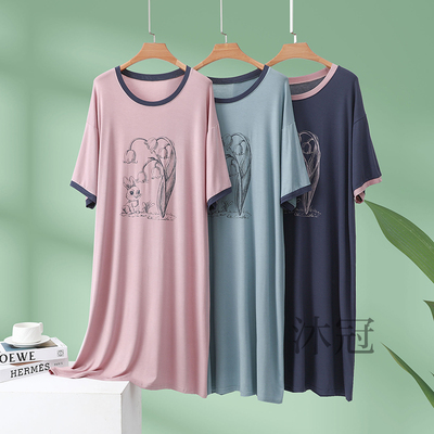 莫代尔短袖睡裙夏季大码连衣裙