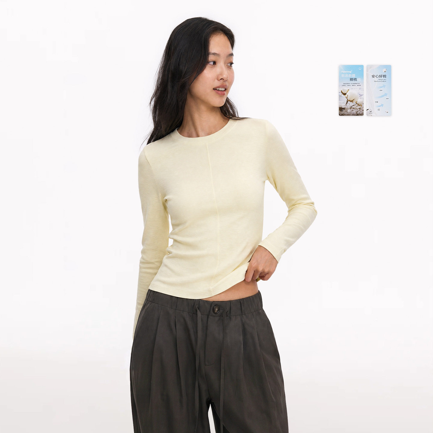 法式爽麻简约长袖T恤女士秋季新品亚麻棉修身显瘦圆领套头t恤上衣