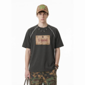 T恤春夏新款 美式 复古跑步运动插肩短袖 ins原创潮牌印花体恤上衣男