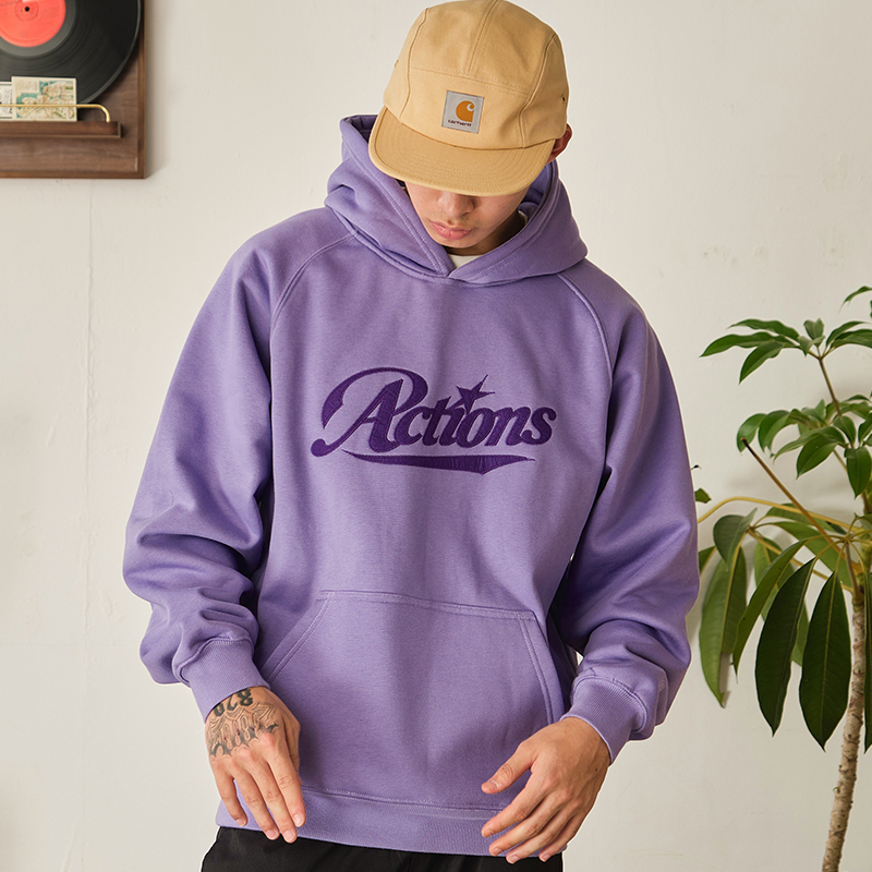 贴布绣花加绒美式连帽卫衣