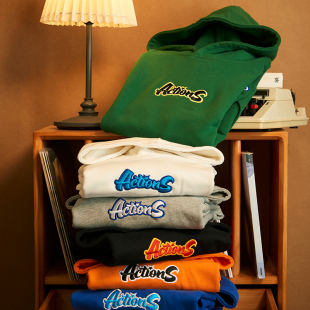 毛圈薄款 ACTIONS 绣花宽松休闲情侣装 新款 连帽卫衣男上衣 国潮秋季