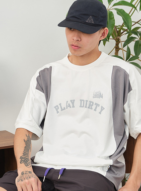 【ACTIONS618新品钜惠】凉感透气机能美式拼接宽松短袖T恤男夏季