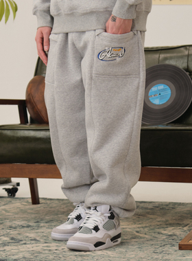 ACTIONS 秋冬季美式嘻哈加绒宽松运动卫裤休闲束脚收口长裤男潮牌