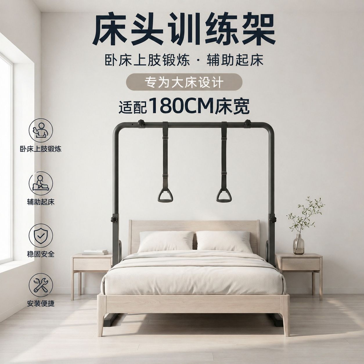 中老年久卧床头训练架优质碳钢材质高度可调节稳固多功能单双杠