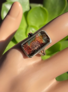 天然水晶戒指巴西绿幽灵彩幽灵戒指戒面无杂无棉手工银包生日礼物