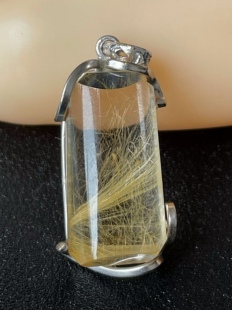 天然水晶吊坠发晶吊坠巴西金发晶吊坠清透净体银包男女款生日礼物