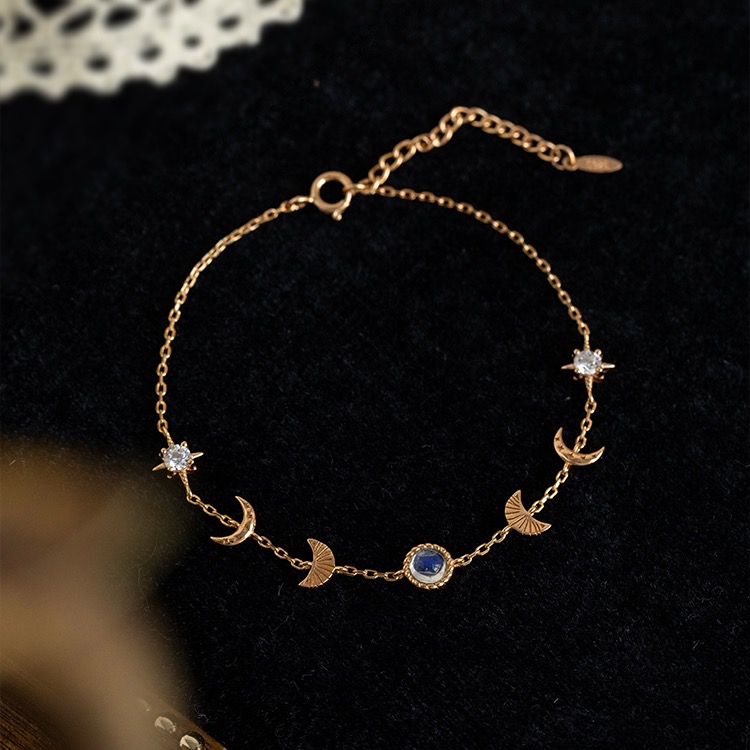 定制agate风s925纯银镀金月光石月亮手链女日系轻奢高级闺蜜礼物