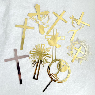 ins风和平鸽十字架蛋糕装饰插件 圣餐婴儿洗礼派对装饰蛋糕插件