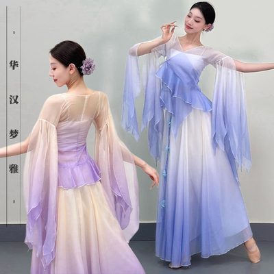 古典舞蹈服女飘逸纱衣仙气中国舞花瓣袖口立体舞蹈裙秋季演出服