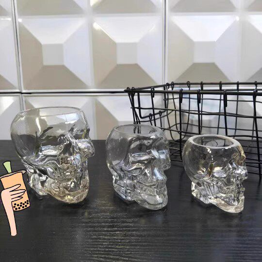 创意ins玻璃杯鸡尾酒杯 骷髅头酒杯万圣节异形个性果汁杯威士忌杯